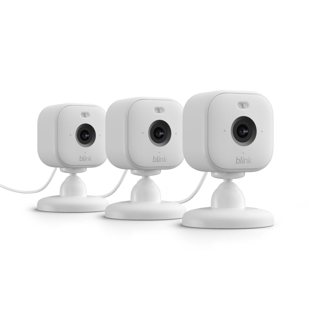 Blink Mini 2 (newest model) — Home Security & Pet Cameras with HD video, color night view, motion detection, two-way audio, and built-in spotlight — 3 cameras (White)