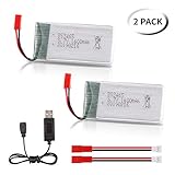 2pcs 3.7V 1600mAh JST Lipo Battery with USB Charge for JJRC A6 A20 A20W A22 H68 X27C-2 XG183 69608 and 2 JST to Molex Battery Adapters for Vehicles with Molex Plug Type