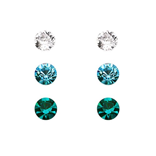 Rosemarie Collections Women's 6mm Swarovski Crystal Stud Earrings Set of 3 (Blue and Green)