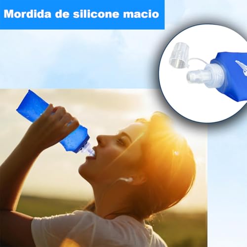 2x Garrafa de Água Dobrável para Esportes, 500ml, Bico Anti Vazamento, Livre de BPA, Azul