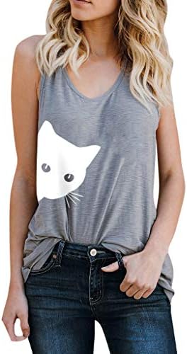 Sunmoot Clearance Sale Cute Cat Print T-Shirt for Womens Tank Tops Summer Casual Loose Short Sleeve Sleeveless Vest