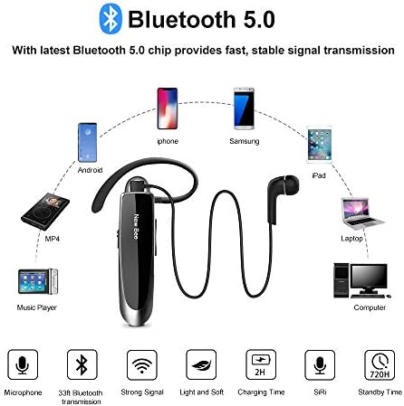 New bee Main Libre Bluetooth Oreillette, Casque sans Fil Bluetooth avec Microphone 60 Jours en Veille Casque Mains Libres avec Microphone Casque pour iPhone Samsung, HTC, LG, Sony, PC (Noir)