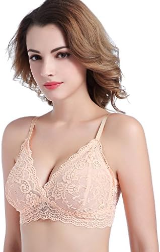 InsBuy Women's Unlined Wirefree V Neck Soft Lace Bra Size Large Black and Beige Set