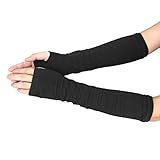 XILALU Women Winter Wrist Arm Hand Warmer Knitted Long Fingerless Gloves (Black)