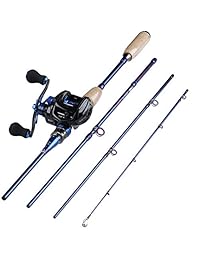 Combinaciones de baitcasting de pesca de Sougayilang, caña de pescar de fibra de carbono liviana y 9 + 1BB Rodamientos resistentes a la corrosión Carrete de mano derecha para viajes de agua dulce salada de 4 piezas. ...