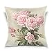 ZOEO Square Decorative Throw Pillow Case Cushion Cover,Vintage Shabby Chic Pink Rose Floral,Soft Pillowcase 16x16 inch