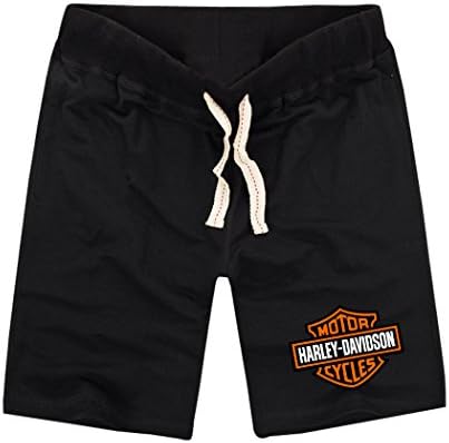 Sysuer Mens Harley-Davidson Logo Cotton Gym Shorts Casual Short Black
