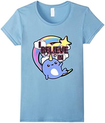 Womens I Believe Narwhals Cute Kawaii T-Shirt Small Baby Blue