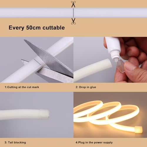 BENLUN 220 V COB LED Strip Waterproof 30 m, 3000 K Warm White Flexible Cuttable LED Strip 300 W CRI 90+ Without Transformer, for Bedroom, Gaming, Office, Outdoor Pergola