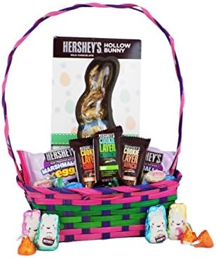 Hershey Chocolate Easter Gift Basket Filled with Bunny, Marshmallow Eggs, Layer Crunch Cookies and Cream