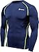 TSLA Men's UPF 50+ Compression Shirts, Cool Dry Long Sleeve Athletic Tops, Sports Baselayer Workout Shirt, Zero Navy & Yellow, Large