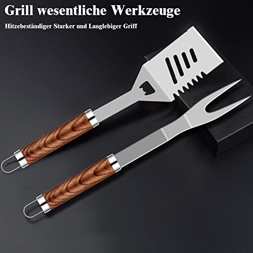 Grilliance 38-Piece BBQ Barbecue Cutlery Set Stainless Steel Barbecue Accessories for Men Gift Birthday High-Quality Barbecue Utensils Set Case with Grill Case and Grill Mat for Garden and Camping Brown