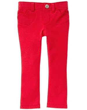 Baby Girl's Red Ponte Pants with Heart Shaped Pockets