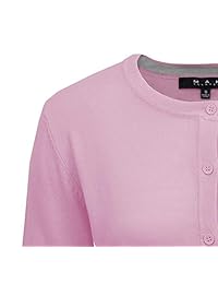 YEMAK Women's 3 4 Sleeve Crewneck Casual Stretchy Button Down Cardigan Sweater