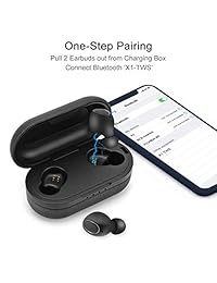 Auriculares inalámbricos Bluetooth 5.0, Auriculares deportivos inalámbricos a prueba de agua IPX6, Auriculares de graves profundos con cancelación de ruido, Mini auricular TWS con micrófono incorporado 8H Tiempo de reproducción + Estuche de cuero portátil