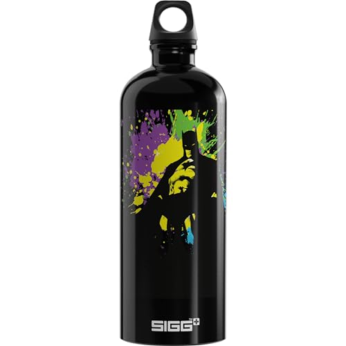 Sigg - Aluminium Water Bottle - Traveller Batman Splash - Swiss Made - Suitable for Carbonated Drinks - Leakproof - Lightweight - BPA-Free - Black - 1L