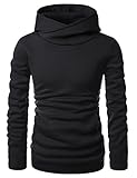 LOCALMODE Men's Stylish Pullover Funnel Collar Fleece Hoodie Sweatshirt Black M