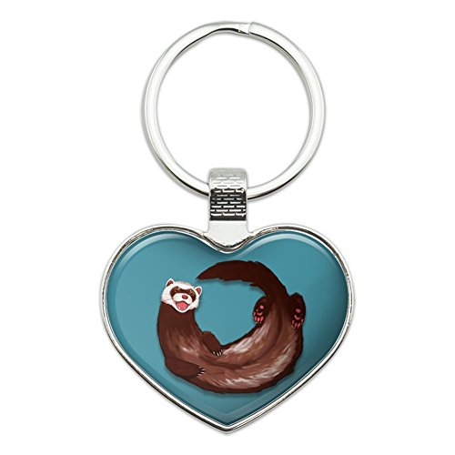 Happy Ferret Heart Love Metal Keychain Key Chain Ring
