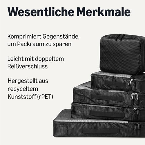 8-teiliges Packwürfel-Reisezubehörset, Gepäck-Organizer mit Doppelreißverschluss, 100% Polyester, Mehrere Maße, Schwarz