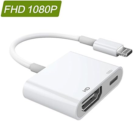 Lightning to HDMI Adapter, Lightning Digital AV Adapter, 1080p HDMI Connector for iPhone, Split Screen Adapter, Support iOS 11 and Before (White)