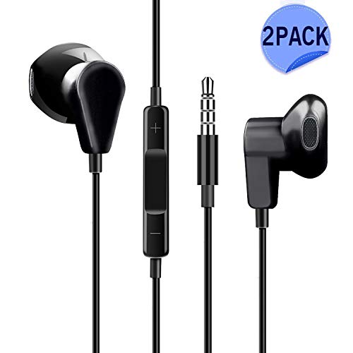 2 Pack Headphones/Earphones/Earbuds with Mic,Android Earphone Noise Isolating with Volume Control 3.5MM Headphone – Black