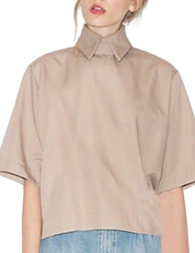 RICHKOKO Women High Neck Wide Half Sleeve Zipper Loose Shirt Crop Top(XXL,Khaki)