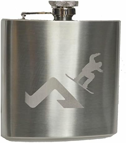 Snowboard Hip Flask Polished Stainless Steel in Gift Box