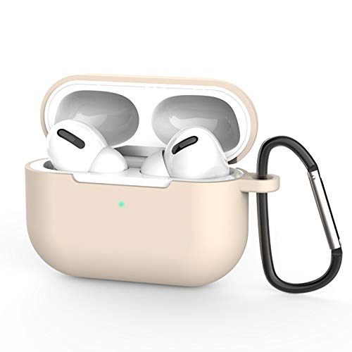 AirPods Pro Silicone Protective Case and Skin Case for AirPods Pro [Front LED Visible] [Wireless Charging] (Carabiner, Dune Colour)