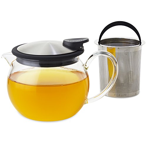 FORLIFE Bola Glass Teapot with Basket Infuser, 15-Ounce/444ml, Black Graphite