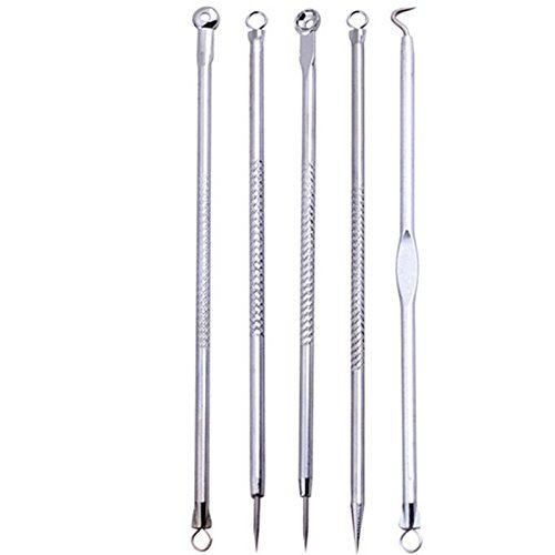 5pcs/Set Face Skin Care Stainless Steel Blackhead Blemish Acne Pimple Extractor Remover Kit Tool Cleanser Beauty - Thumbnail 2