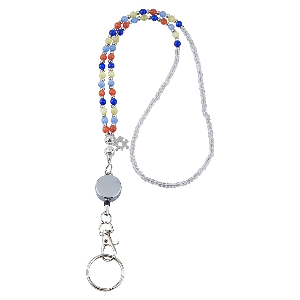 SUPERFINDINGS 1Pc Autism Awareness Beaded Lanyard Women's Awareness Beaded Lanyard ID Badge Holder with Detachable Lanyard Colorful Beaded Lanyards Phone Lanyard for ID Badges Name Tags,48CM/18.9Inch