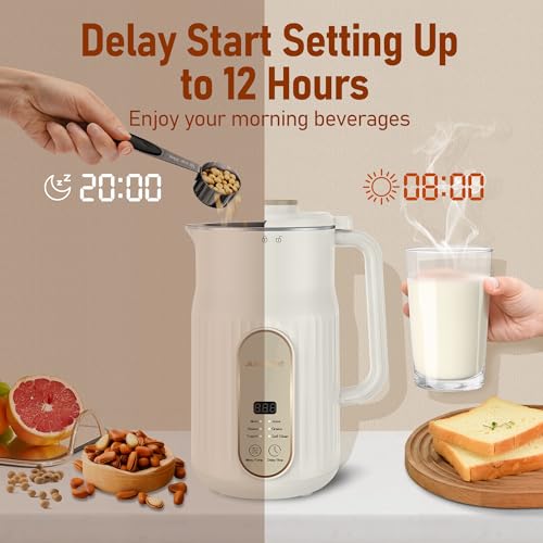 Nut Milk Maker, AlfaBot N2 Automatic Almond Milk Machine for Homemade Plant-Based Milk, Oat, Soy, Yogurt and Dairy Free Beverages, 35 OZ Soy Milk Maker with Delay Setting and Self Cleaning