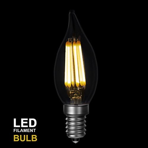 LINK Innovation UL-listed CA10 LED Filament Dimmable Bulb - Flame Tip-E12 6W-Warm White 2700K - 650 Lumens (Exact Equivalent to Standard 60W Incandescent Chandelier Bulb)