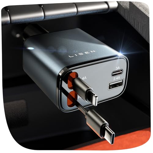 Caricatore Auto USB C 69W Retrattile PD 3.0 Accendisigari USB, Ricarica Rapido Caricabatterie, Accessori Auto Campeggio Viaggio, Regali per Lui fit iPhone 17 Pro Max,Air,16, Galaxy S25, Pixel 10