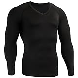 emFraa Mens Womens Skin Tight V-neck Thermal Base layer Compression Winter Black Shirt S ~ 2XL