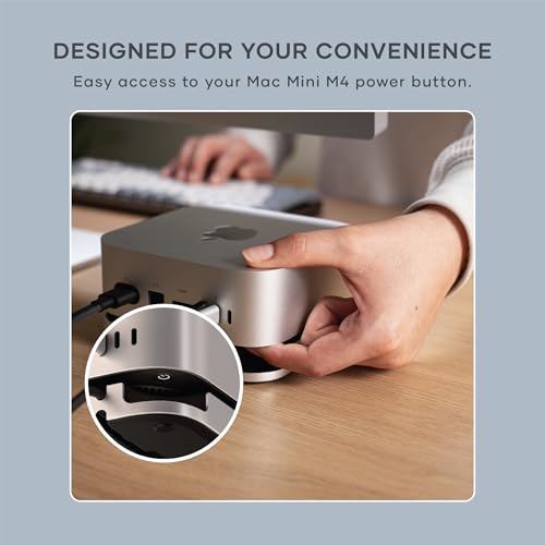 Satechi Mac Mini M4 Hub & Stand with NVMe SSD Enclosure, Dock with 2 USB-A Up to 10Gbps Ports, USB-A Data Port, SD Card Reader for Mac Mini M4, M4 Pro, Optimized Self-Cooling - Silver