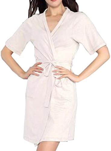 KM Female Spring and Summer Short-sleeve Pure Cotton Bathrobe (XL, White)