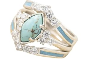 PINGYONGCHANG 3 PCS Natural Turquoise Diamond Ring Set - Western Jewelry Silver Color Rings for Women - Bohemian Joint Knuckle Finger Rings With Sparkling Natural Gemstone