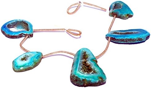 8 Inch Strand 20-30mm Natural Deep Sky Blue Agate Geode Druzy Slices/Agate Geode Slice Druzy 5 Pcs/Strand