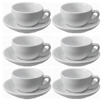 6 dickwandige Cappuccinotassen aus weißem Porzellan 0,28l / 2.Wahl