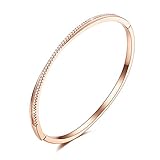 DIFINES Redbarry Classic Thin Cross X Inlaid Cubic Zirconia 18k Rose Gold plated Wedding Bangle Bracelet for Women Girls