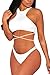 Viottiset Women's High Neck Strappy Tie Back Two Pieces Swimsuit Bikini Set S White
