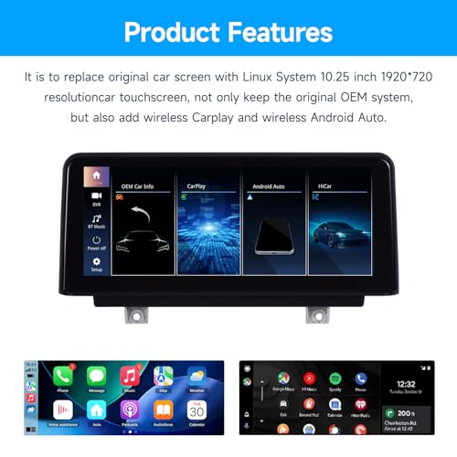 VIBEX 10.25 Inch Car Radio Carplay Wireless & Android Wireless Car Radio for BMW 1 2 Series F20/F21/F22/F23 2012-2016 with NBT System, Touchscreen Stereo Receiver with AirPlay Link, Siri