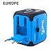 DuaFire Travel Adapter, Universal Power Adapter Plug International Wall Charger with Dual USB Ports and AC Socket for USA EU UK AU CN (Blue)