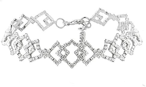 Peixinteamo Geometry Rhinestone Choker Necklace Fashion Collar Chocker for Women (Silver)