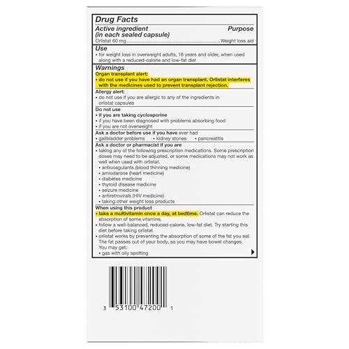 ALLI DIET WEIGHT LOSS SUPPLEMENT PILLS, ORLISTAT 60MG CAPSULES, 170 COUNT
