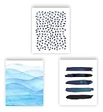 Barri Design Abstract Watercolor Prints Minimalist Art Blue White Home Decor Contemporary Abstract Painting Wall Decor Set of 3 Modern for Living Room Classroom Decor (UNFRAMED)