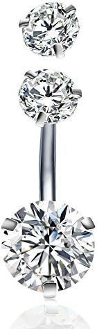 Gnoliew 14G Belly Button Rings Round Cubic Zirconia Navel Barbell Stud Body Piercing (1PCS White)