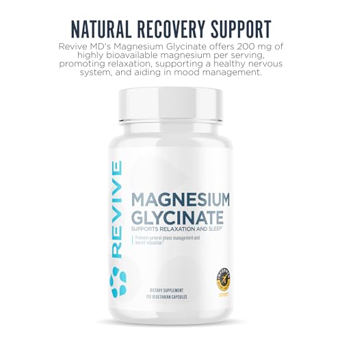 Revive MD Pure Magnesium Glycinate 200mg – High Absorption Supplement for Relaxation, Stress Relief, Sleep & Memory Support – Promotes Strong Bones, Healthy Nerve & Muscle Function (60 Servings)
