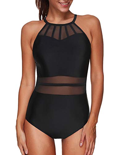 LookbookStore Women's High Neck Back Crisscross One Piece Swimsuit Bathing Suit